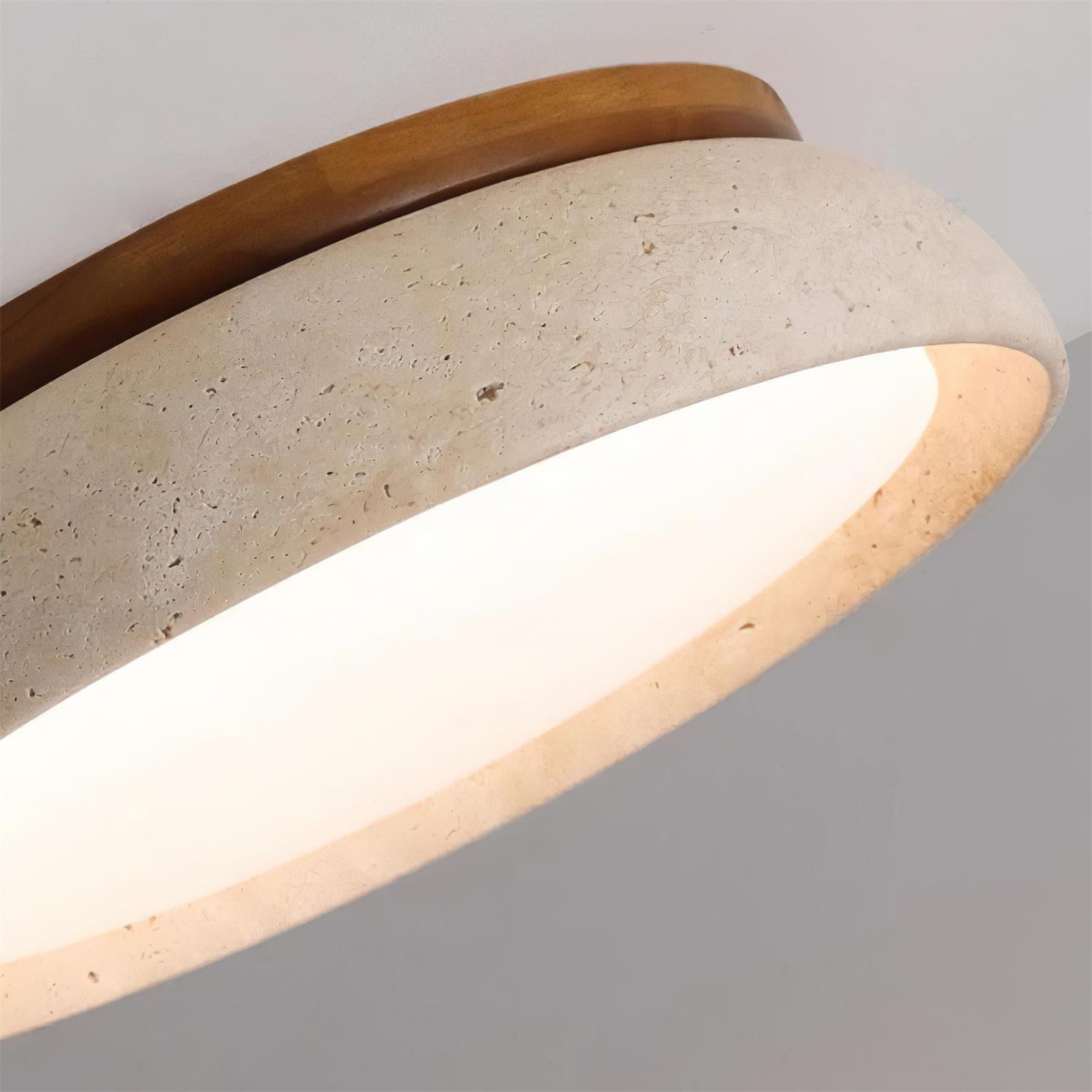 Travertine and Wood Ceiling Light | Japandi Style, 3000K Warm White