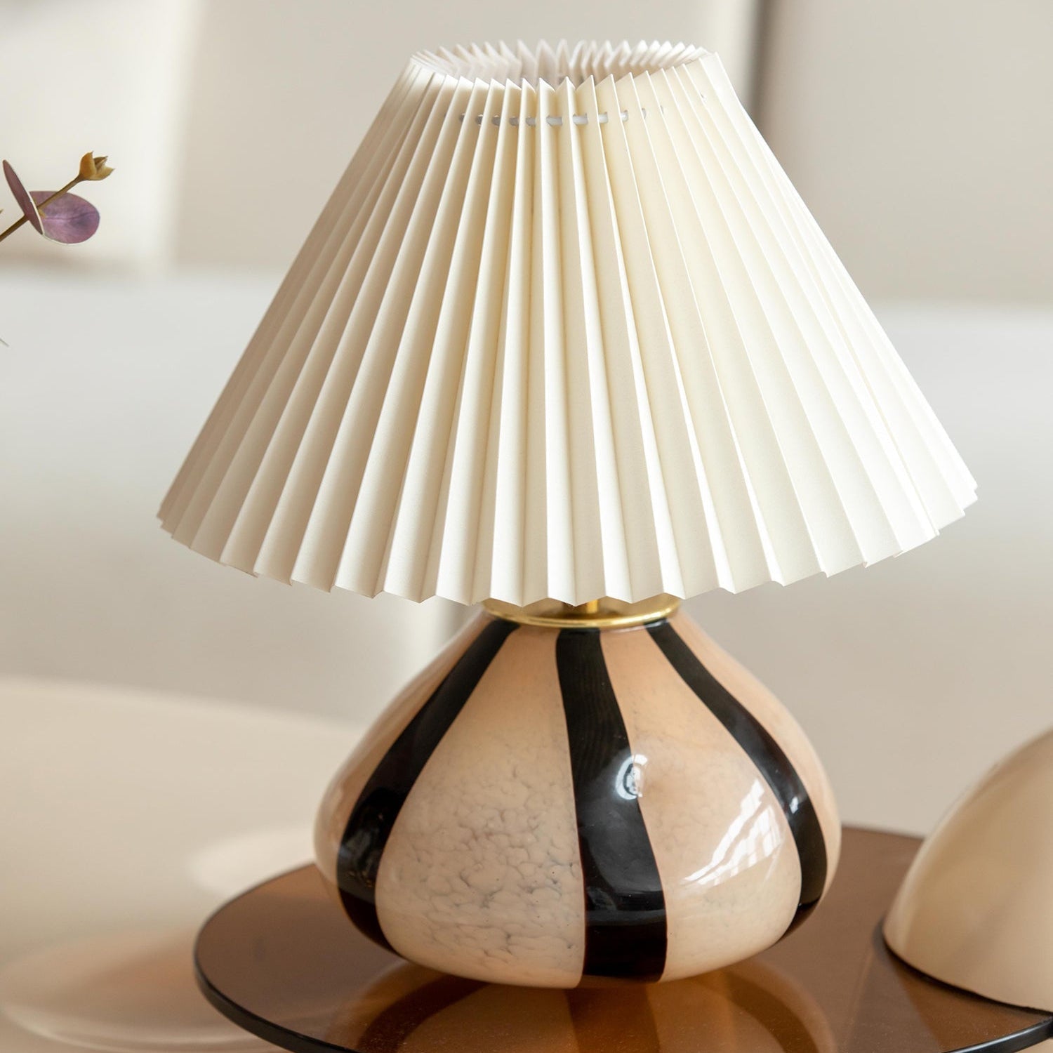 Pleated Fabric Table Lamp | Glass Base, Warm Structured Light