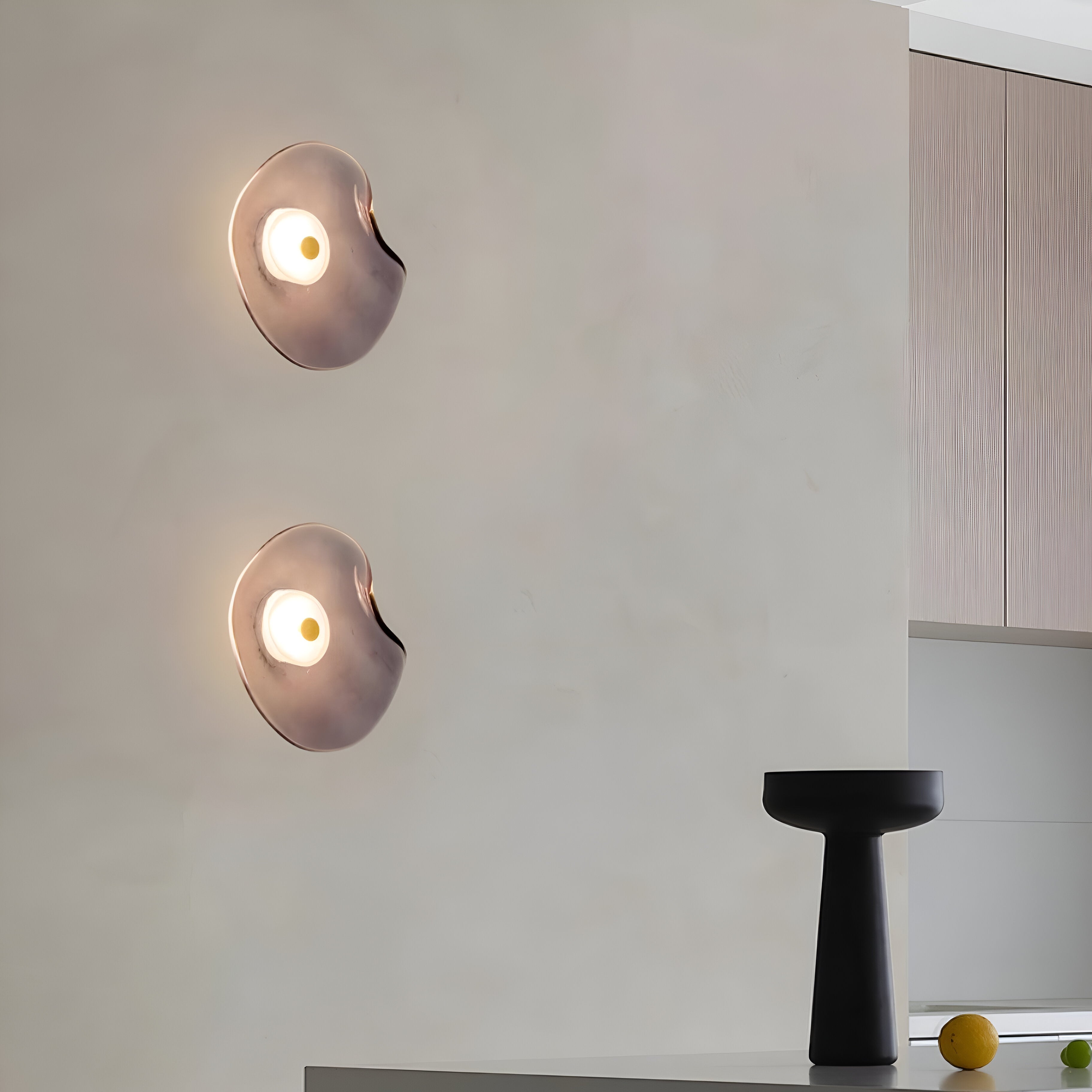 Curved Glass LED Wall Light | Japandi Style, Warm White