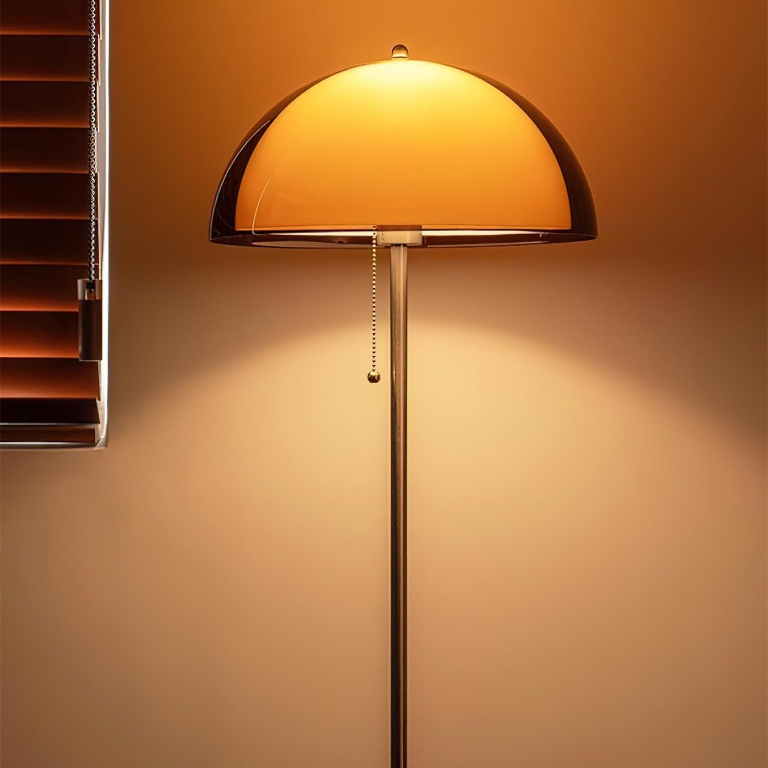 Amber Globe Floor Lamp | Mid-Century Walnut Wood, E27