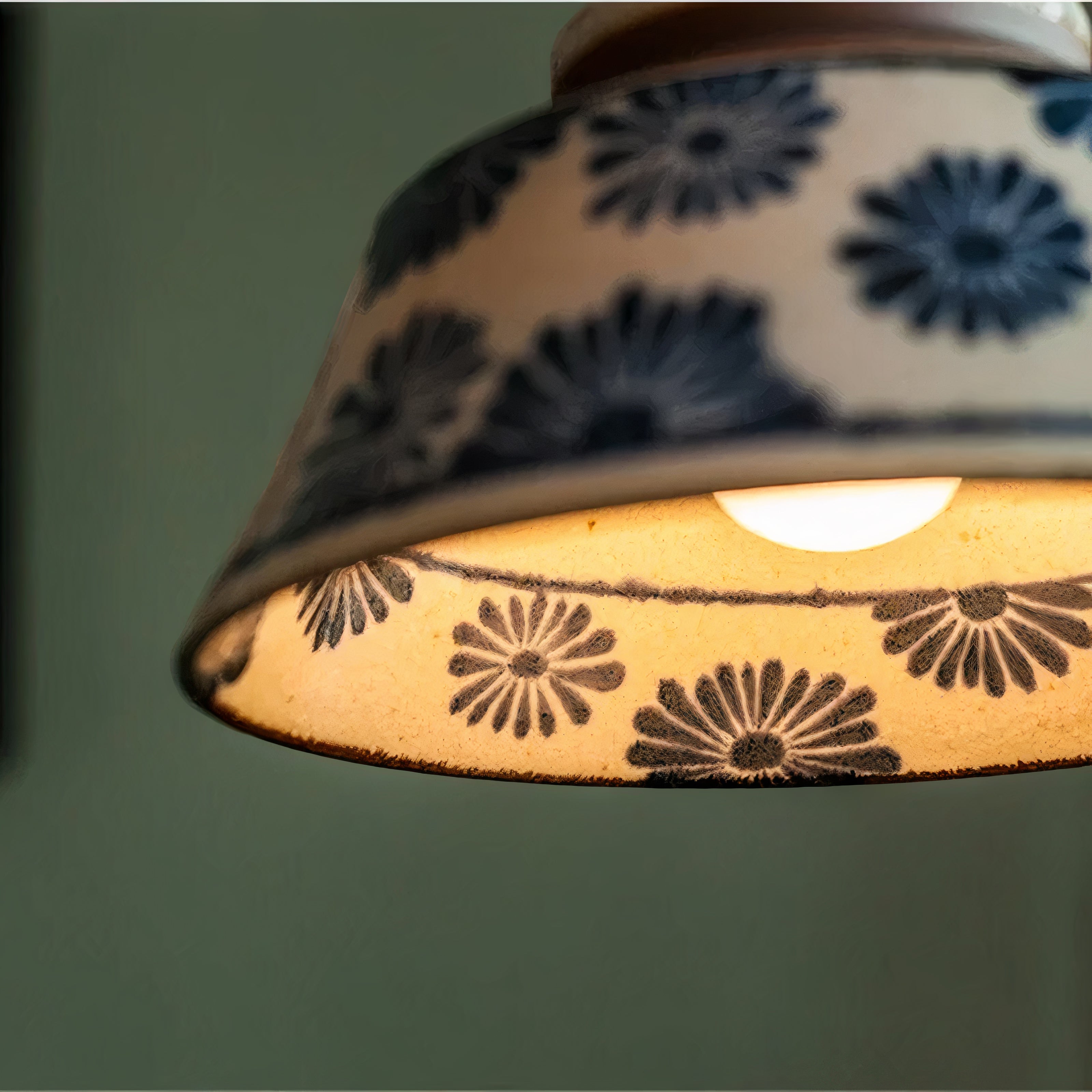 Hand-Painted Ceramic Pendant Light | Scandinavian Floral Design