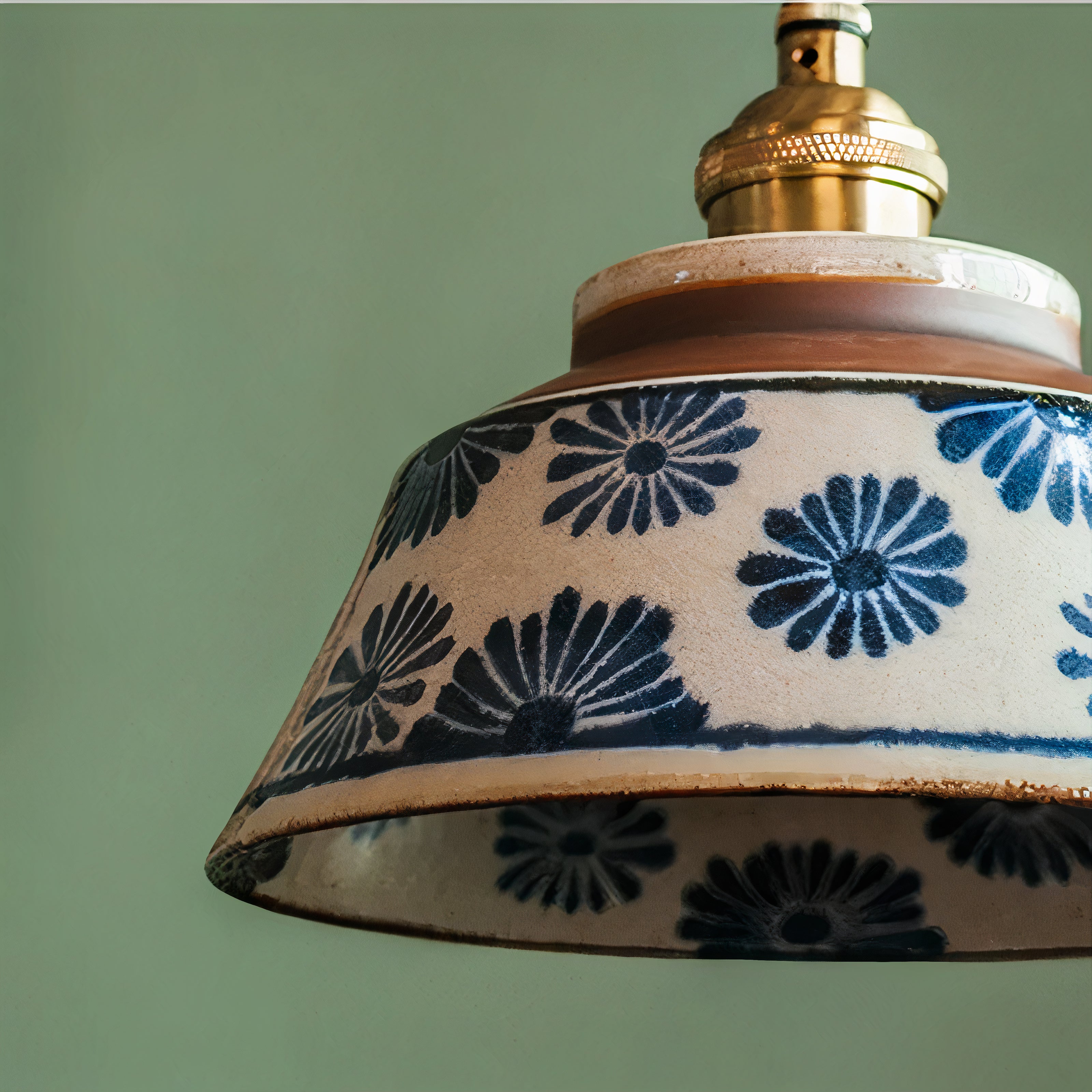 Hand-Painted Ceramic Pendant Light | Scandinavian Floral Design