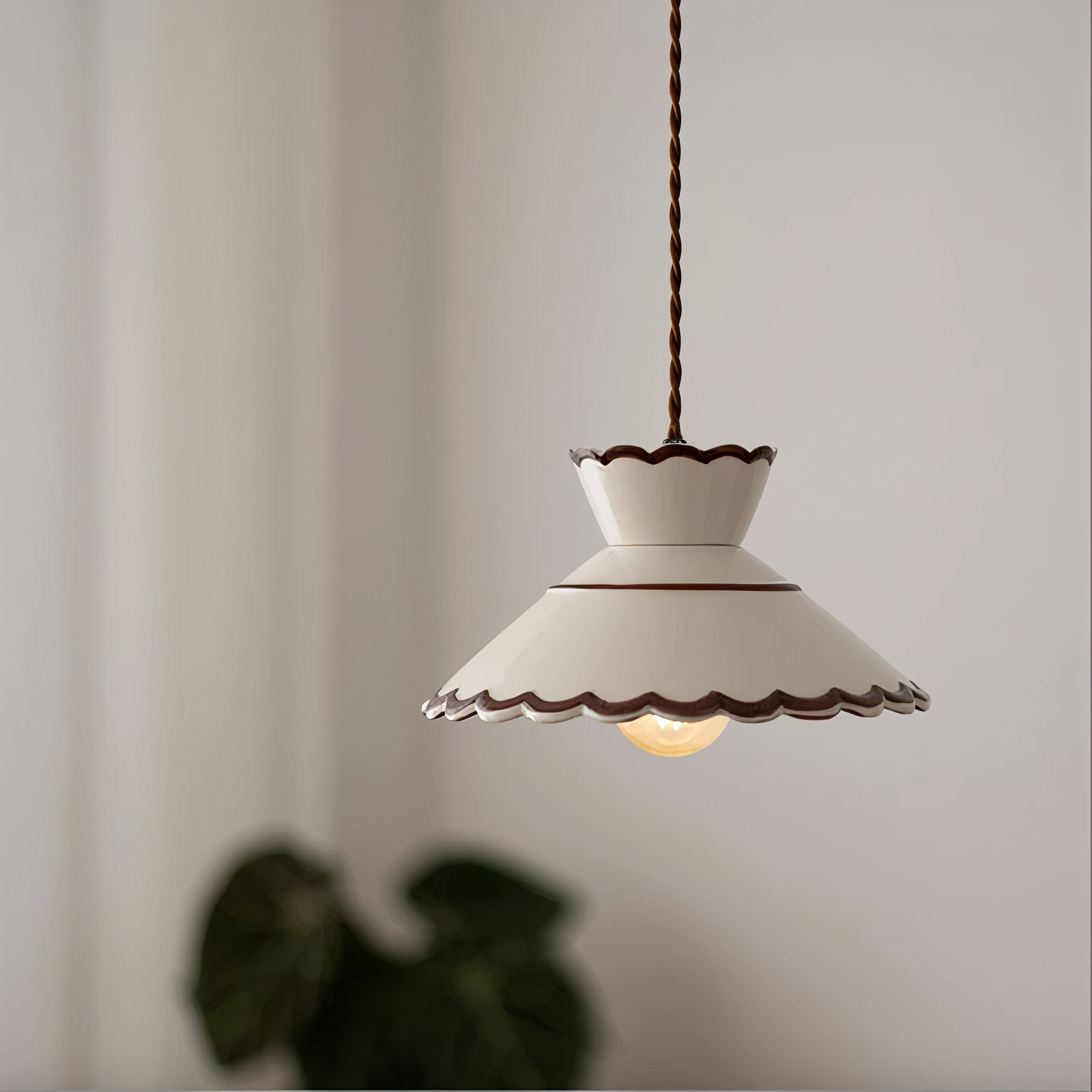 Hand-Painted Ceramic Pendant Light | Scandinavian Floral Design