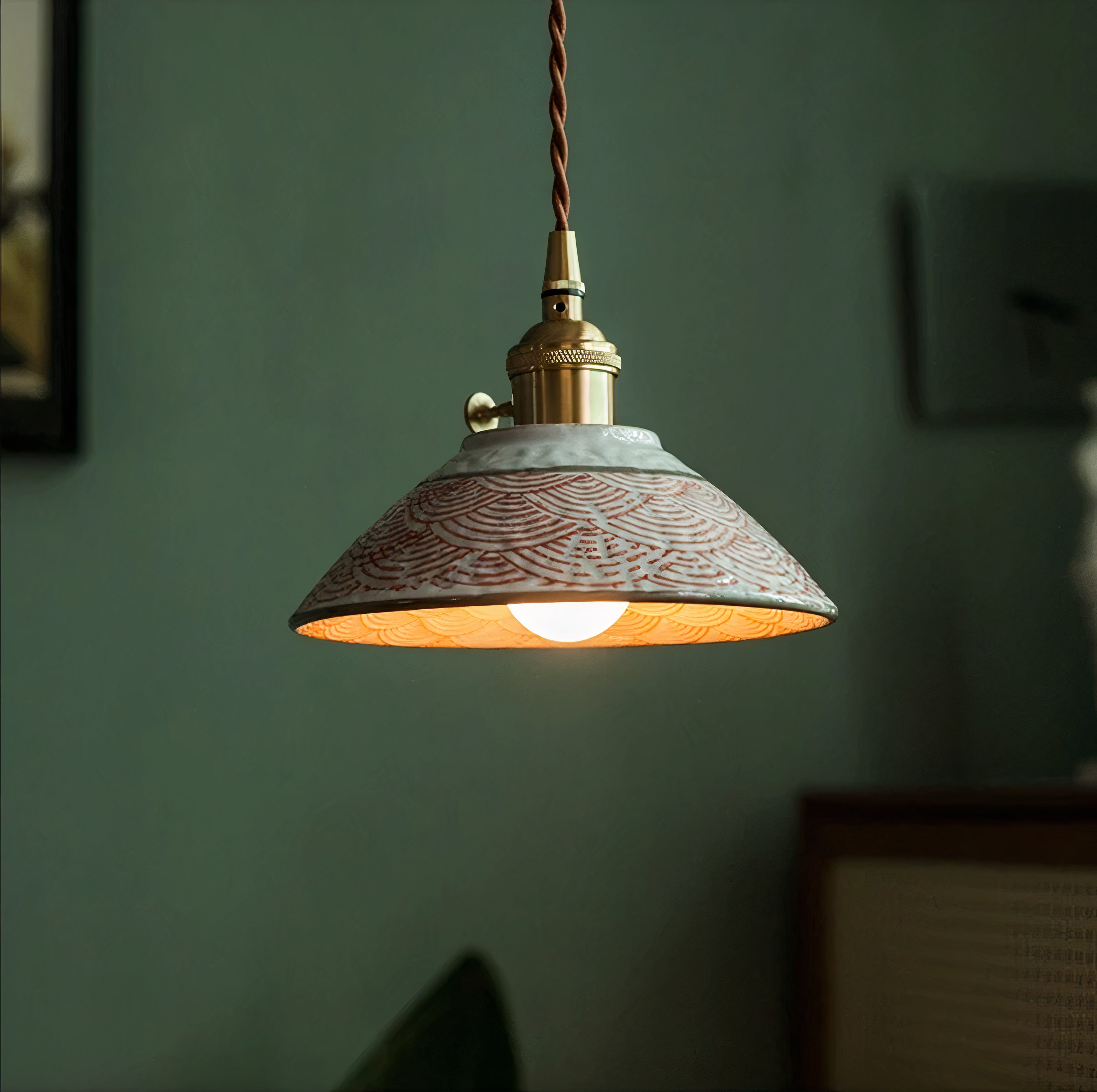 Hand-Painted Ceramic Pendant Light | Scandinavian Floral Design