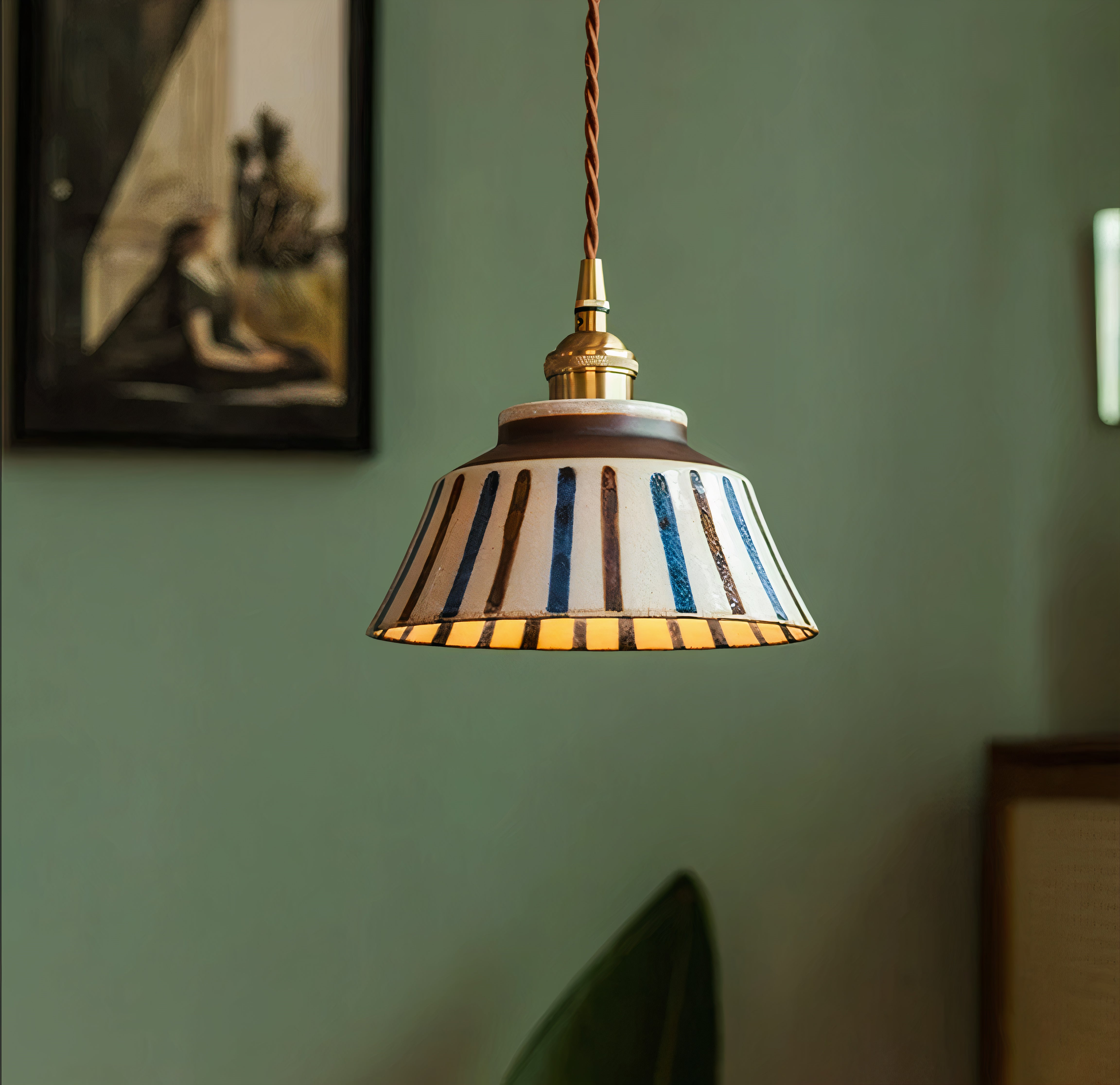 Hand-Painted Ceramic Pendant Light | Scandinavian Floral Design
