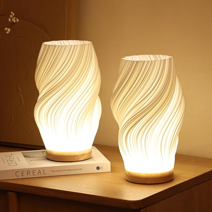 Sculptural LED Table Lamp | Wood Base, Dimmable, USB Powered