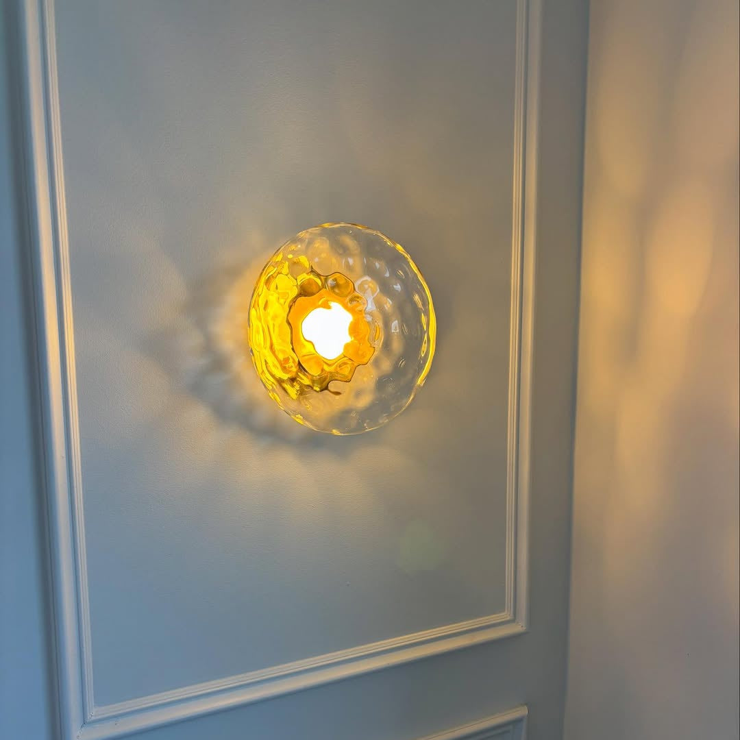 Nordic Round Glass Wall Sconce | Rippled Mouth-Blown Glass