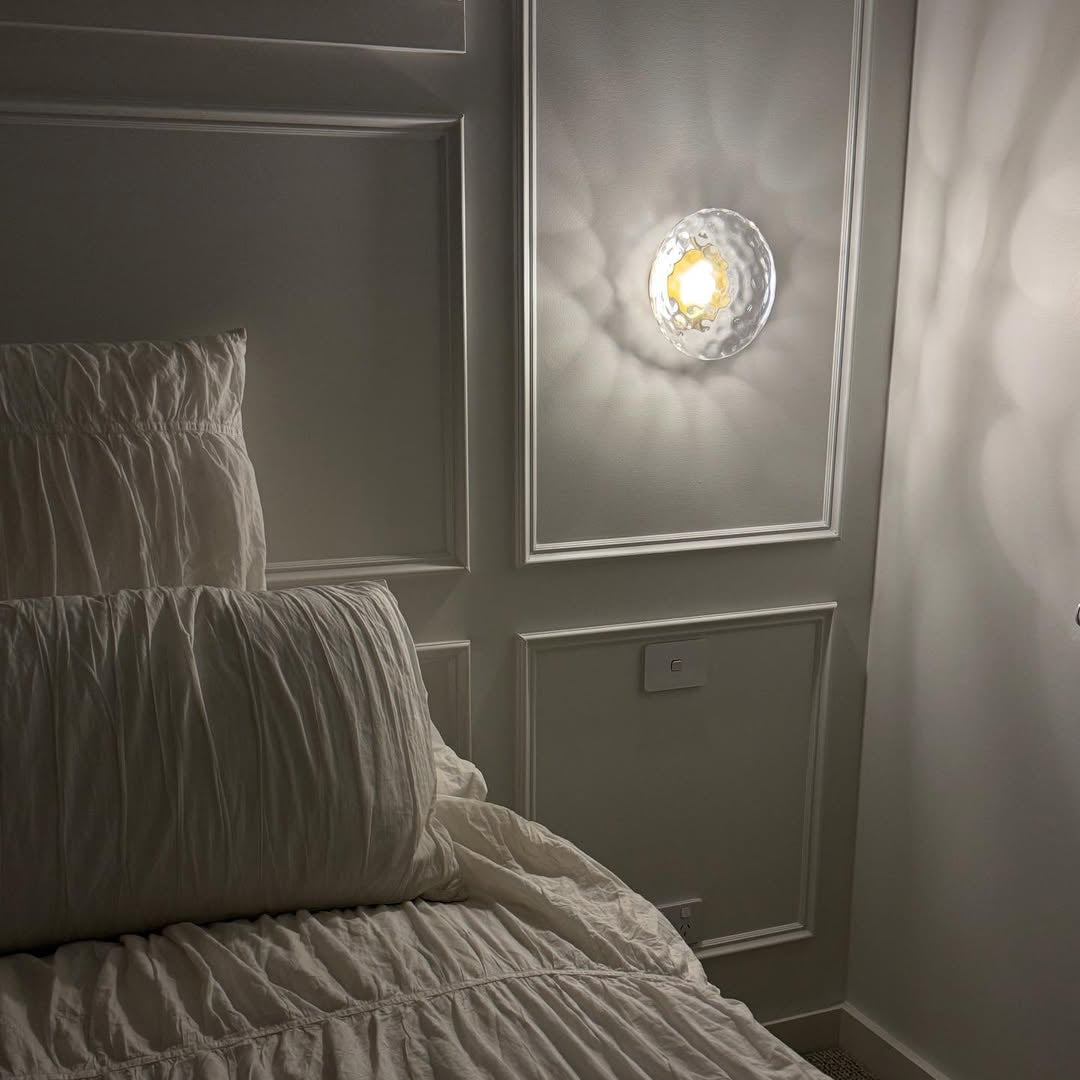 Nordic Round Glass Wall Sconce | Rippled Mouth-Blown Glass