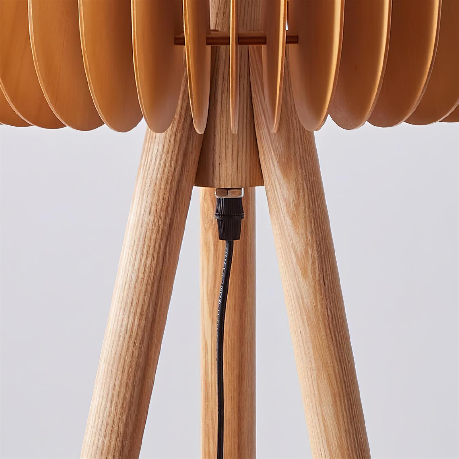 Timber Slat Floor Lamp with Tripod Base | Japandi Style, E27