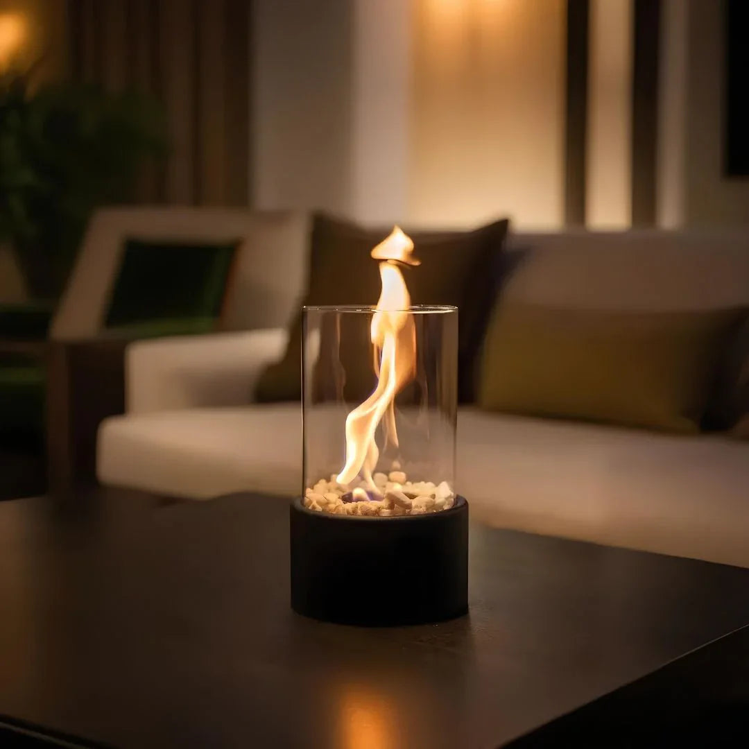 Round Oil Lamp | Glass and Metal, Open Flame Table Décor