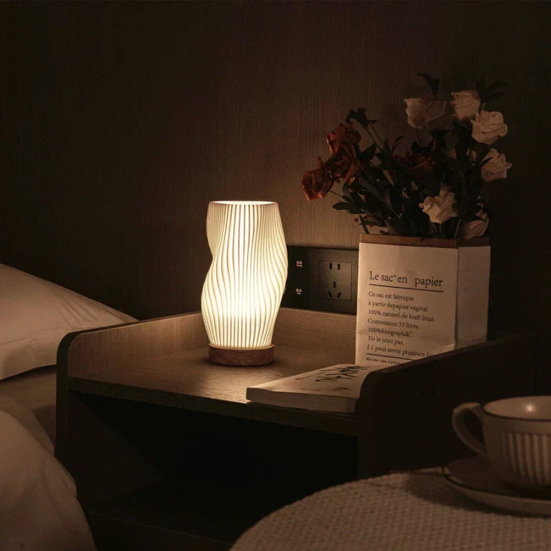 Sculptural LED Table Lamp | Wood Base, Dimmable, USB Powered