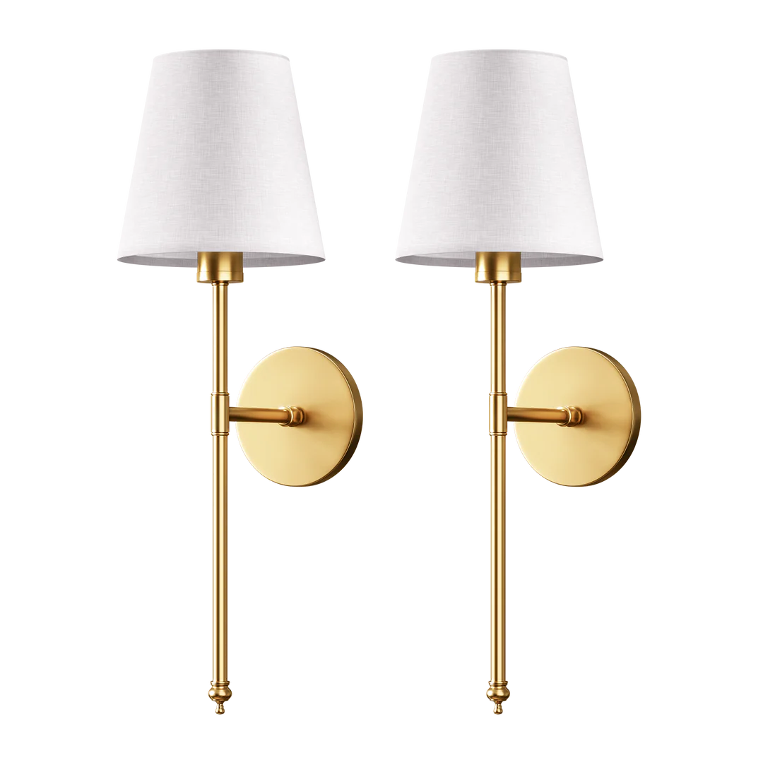 Wireless Wall Sconces | Set of 2, Fabric Shade, No Hardwiring