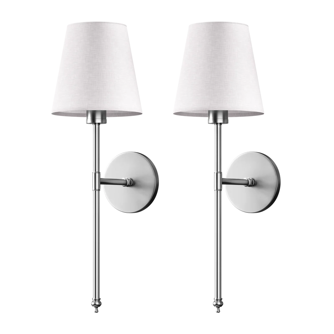 Wireless Wall Sconces | Set of 2, Fabric Shade, No Hardwiring