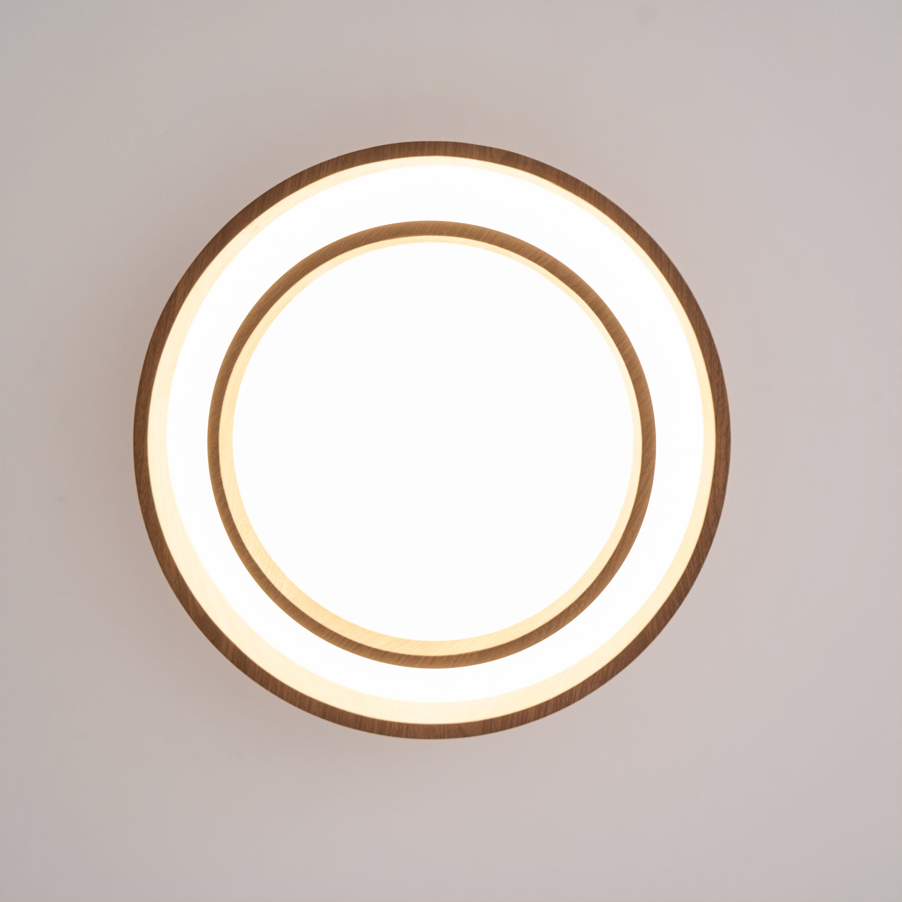 Round Walnut LED Ceiling Light | Japandi Style, Dimmable