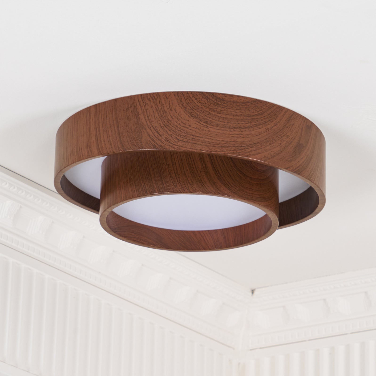 Round Walnut LED Ceiling Light | Japandi Style, Dimmable