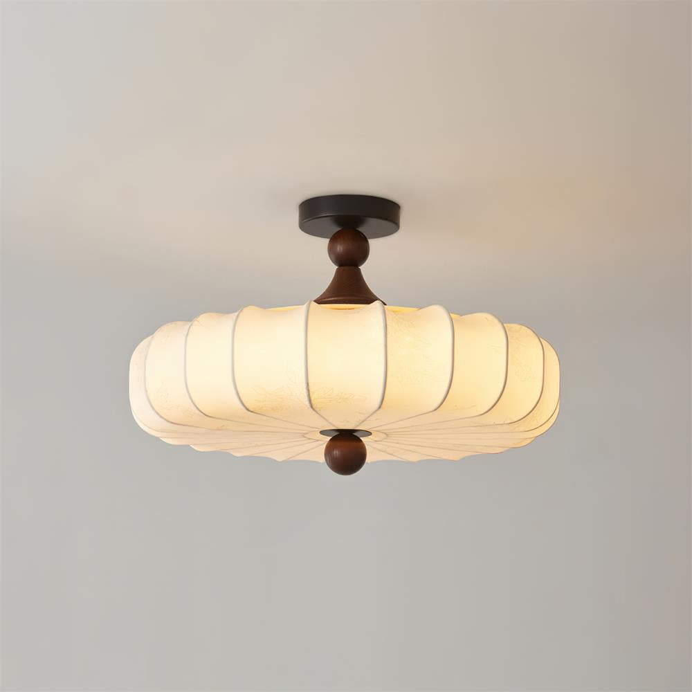 Floral Relief Fabric Ceiling Light | Walnut Wood, Warm White LED