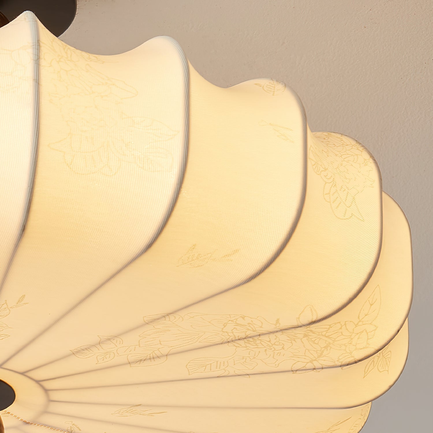 Floral Relief Fabric Ceiling Light | Walnut Wood, Warm White LED