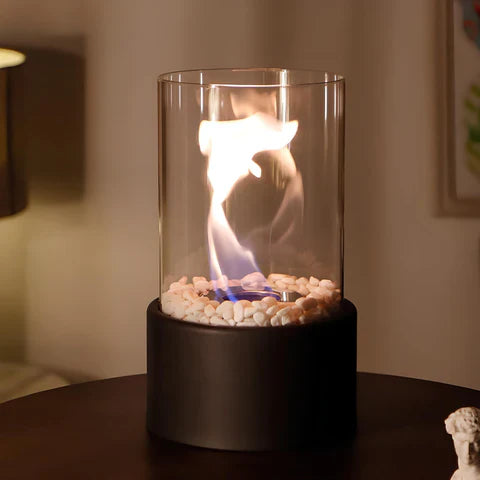 Round Oil Lamp | Glass and Metal, Open Flame Table Décor