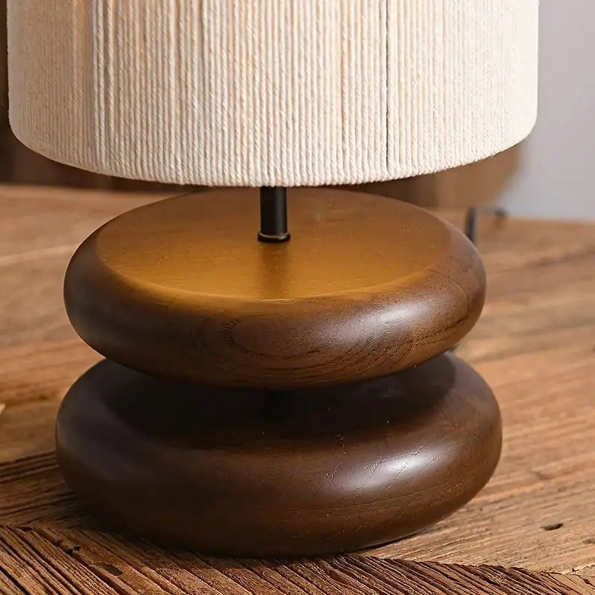Walnut Wood Table Lamp with Fabric Shade | Modern Japandi Design