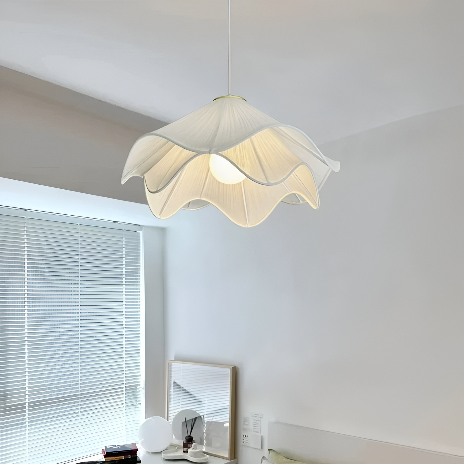 Japandi Fabric Pendant Light | Soft Ambient Glow, Iron Frame