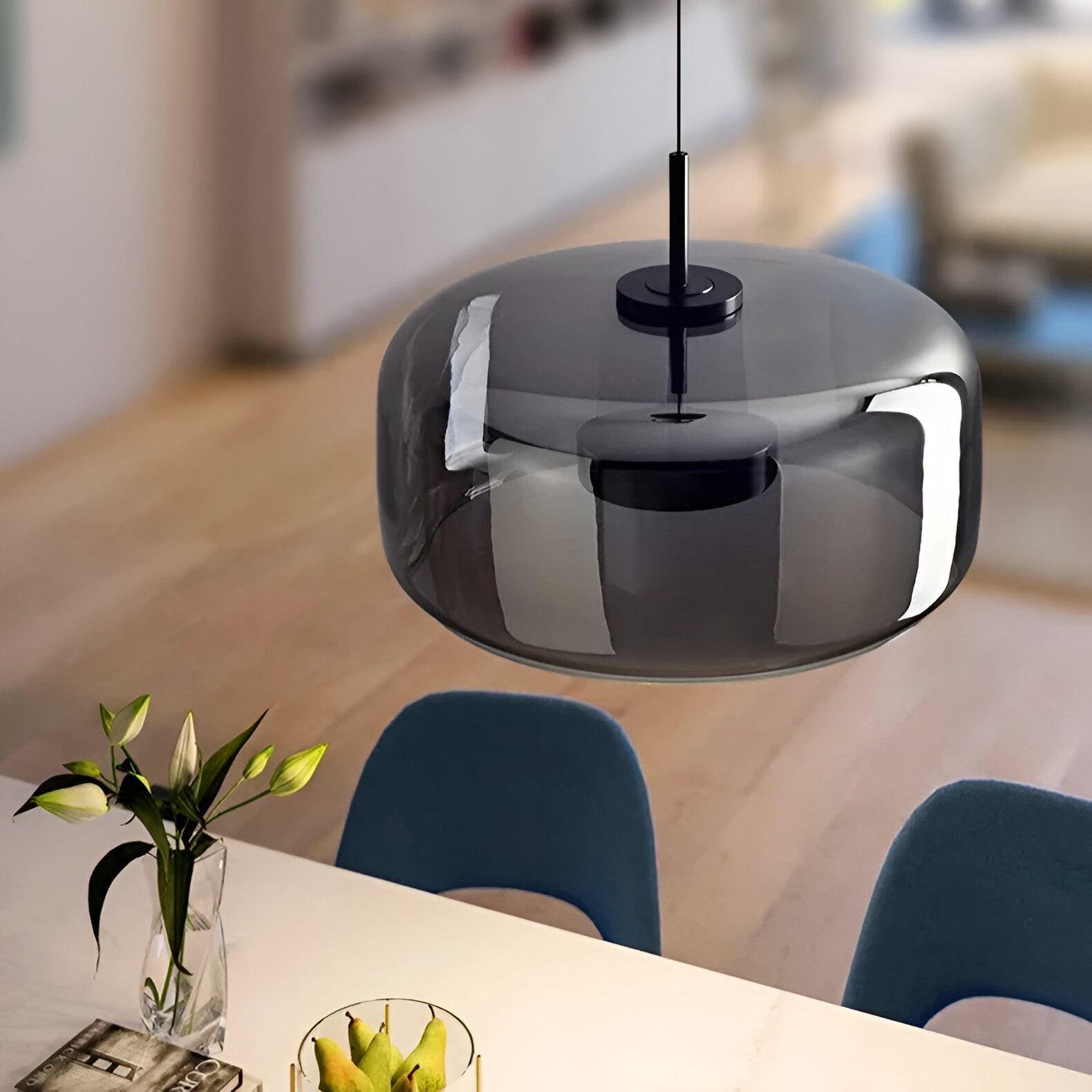 Retro Glass Pendant Light | Hand-Blown Smoke Glass, Switchable CCT