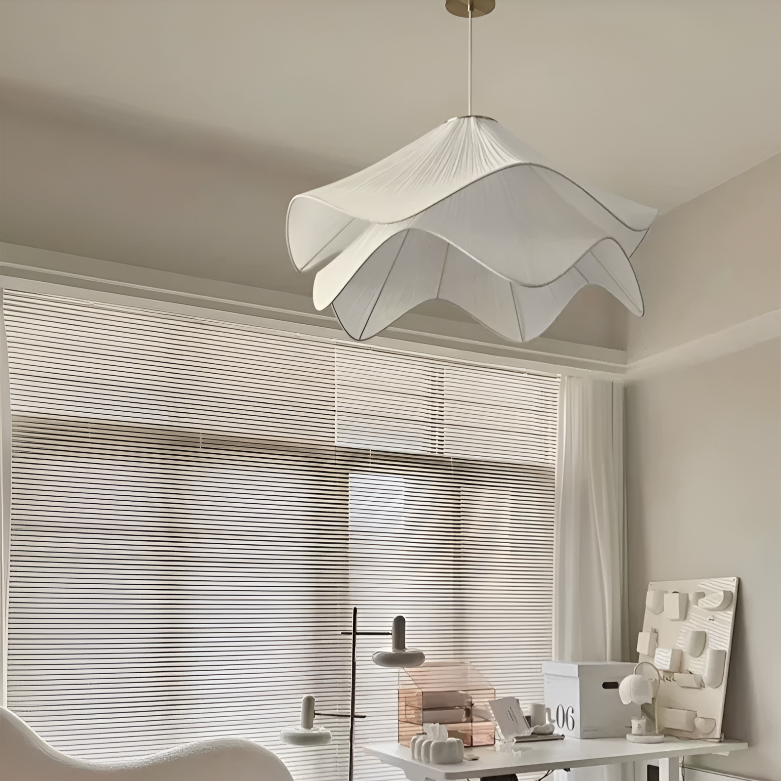 Japandi Fabric Pendant Light | Soft Ambient Glow, Iron Frame