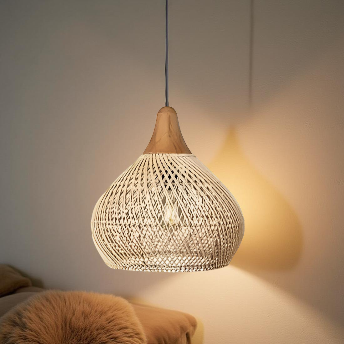 Rattan Pendant Light | Boho Handwoven, Natural or Black