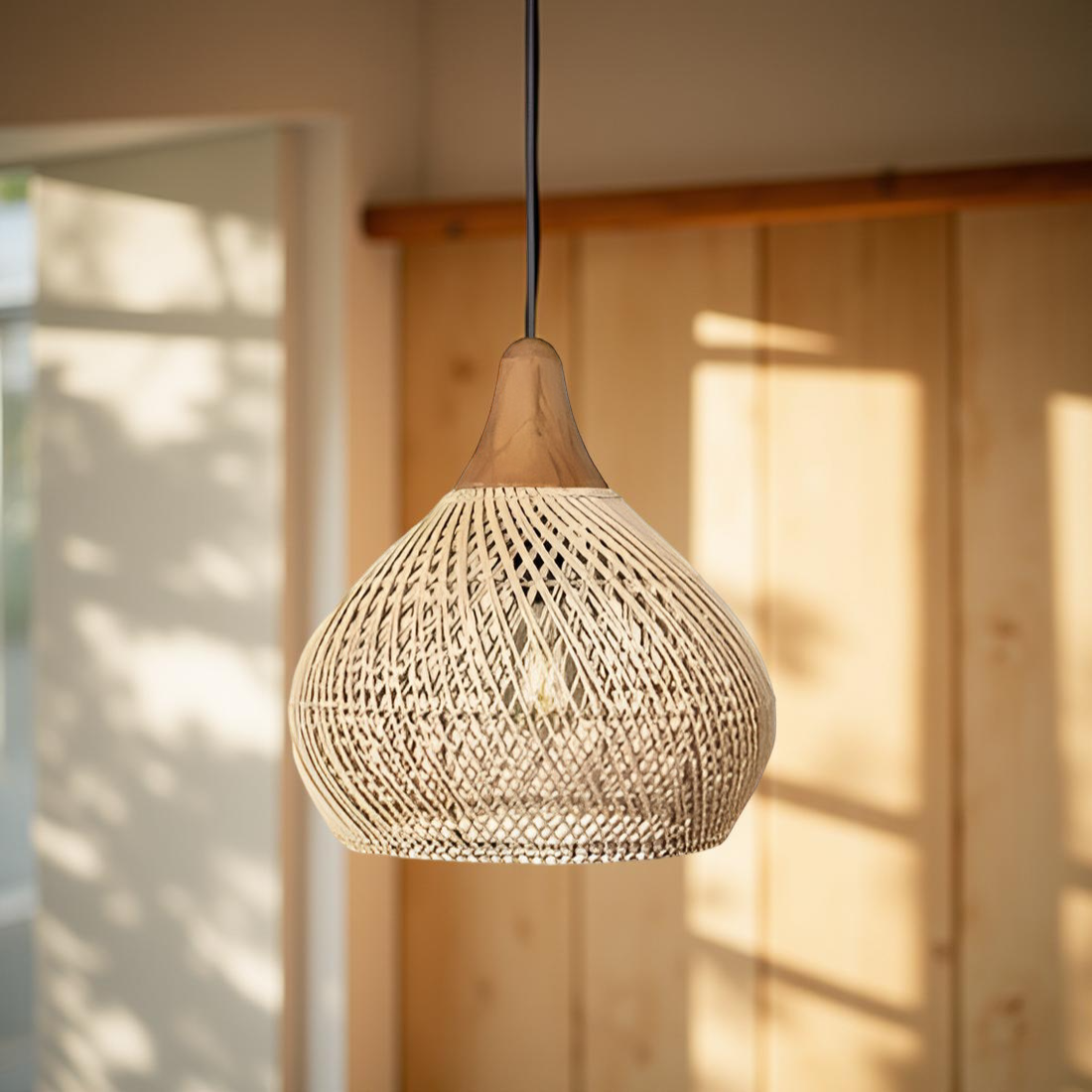Rattan Pendant Light | Boho Handwoven, Natural or Black
