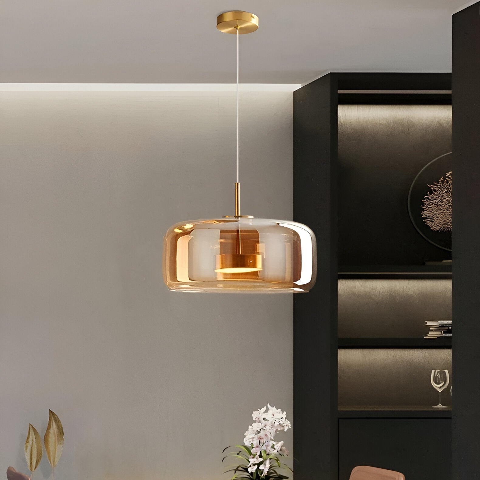 Retro Glass Pendant Light | Hand-Blown Smoke Glass, Switchable CCT