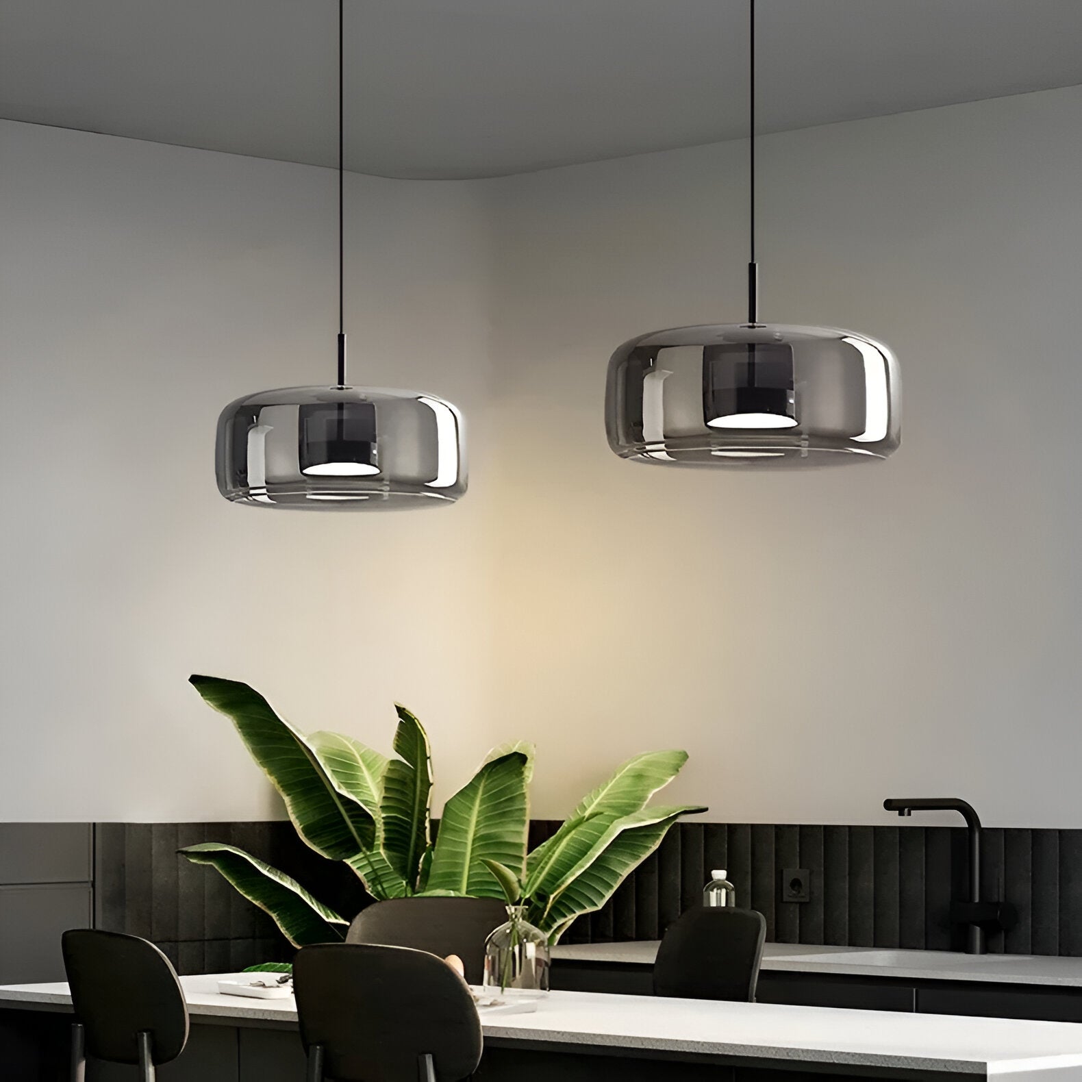 Retro Glass Pendant Light | Hand-Blown Smoke Glass, Switchable CCT