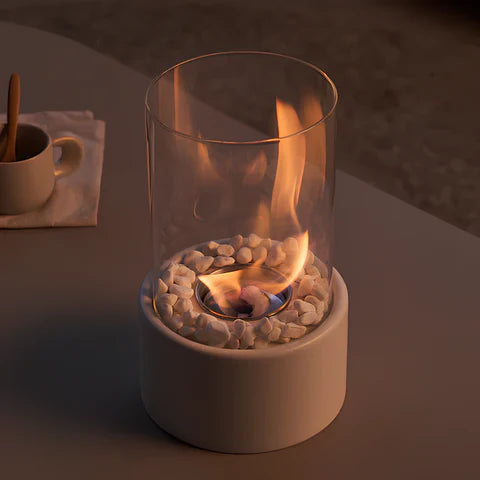 Round Oil Lamp | Glass and Metal, Open Flame Table Décor