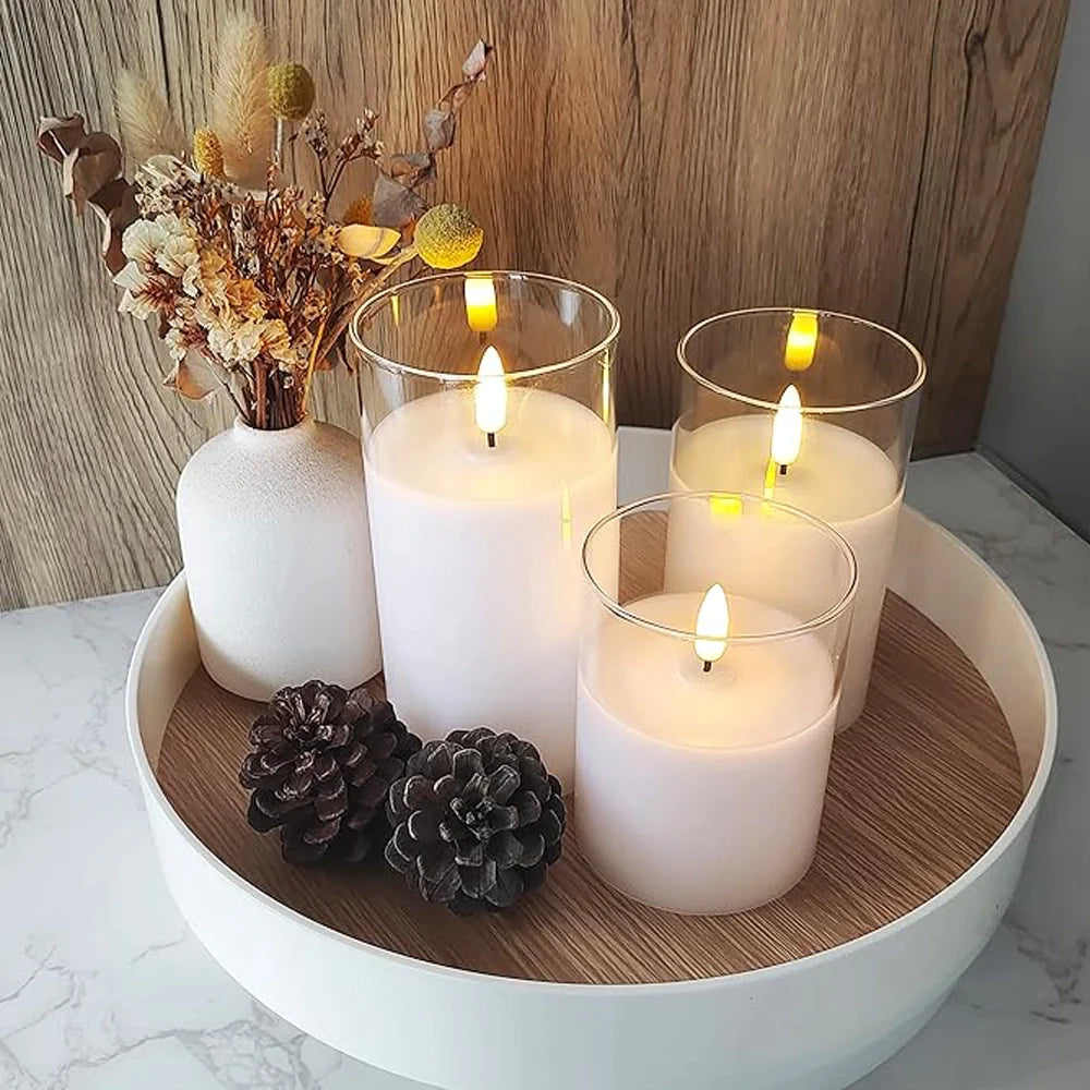 Real Wax LED Candle Set | Set of 3, Flame Effect with Remote