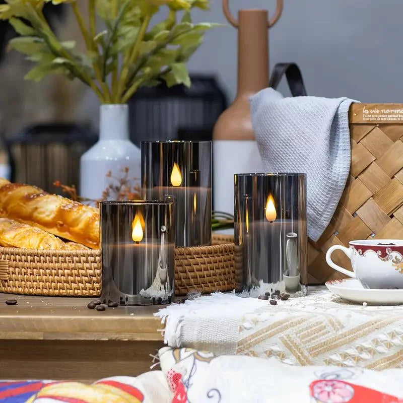 Real Wax LED Candle Set | Set of 3, Flame Effect with Remote