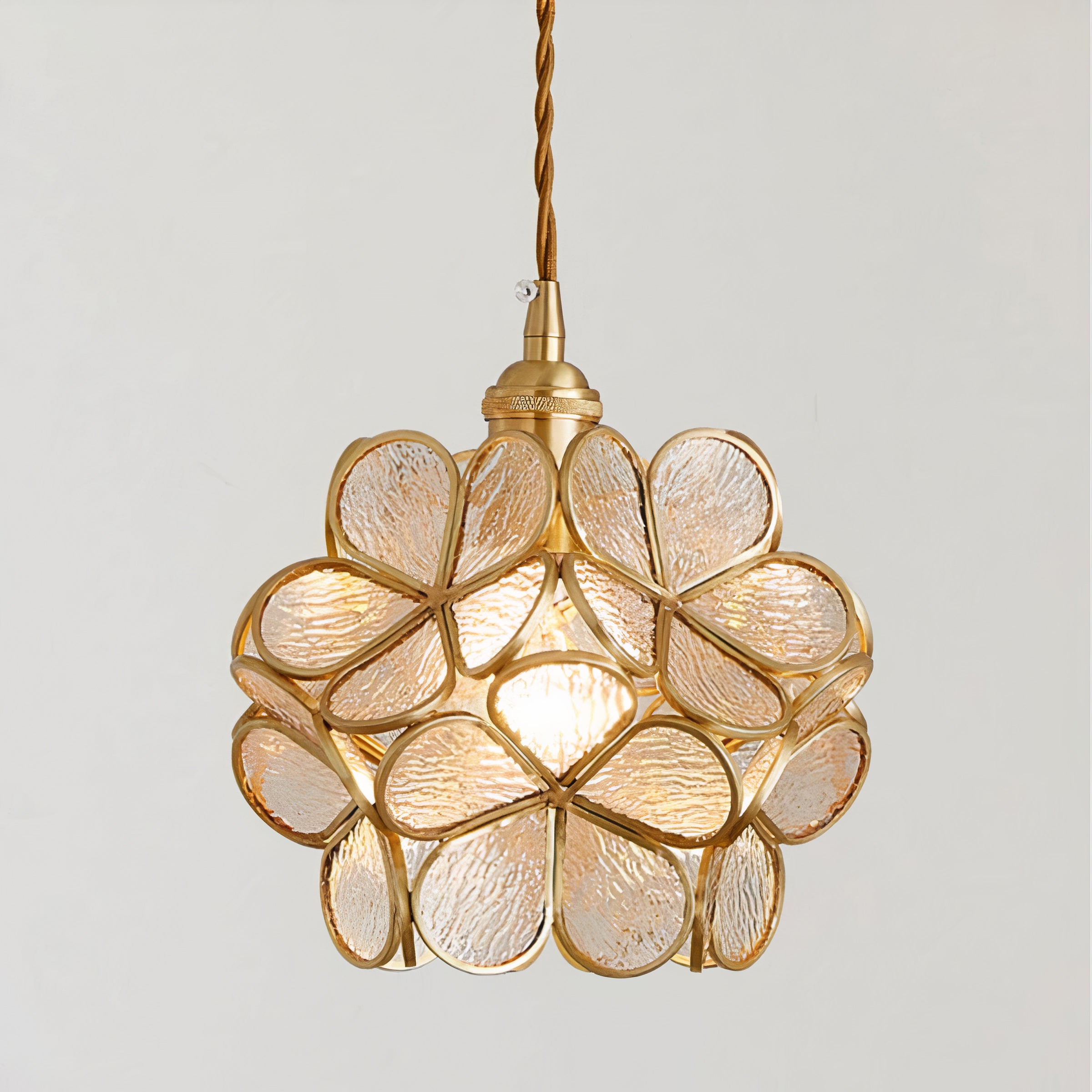 Floral Glass Pendant Light | Brass Frame, E27 Vintage Style