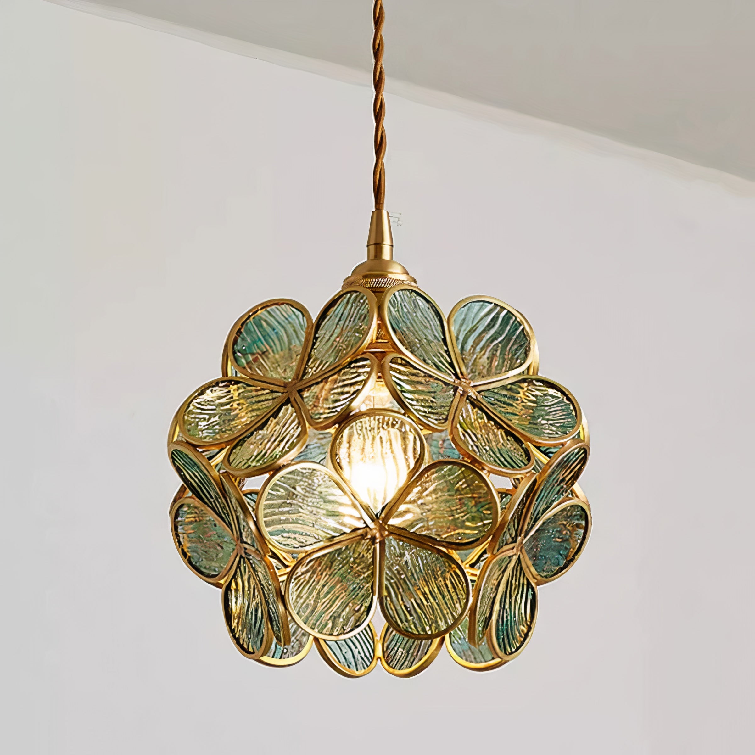 Floral Glass Pendant Light | Brass Frame, E27 Vintage Style
