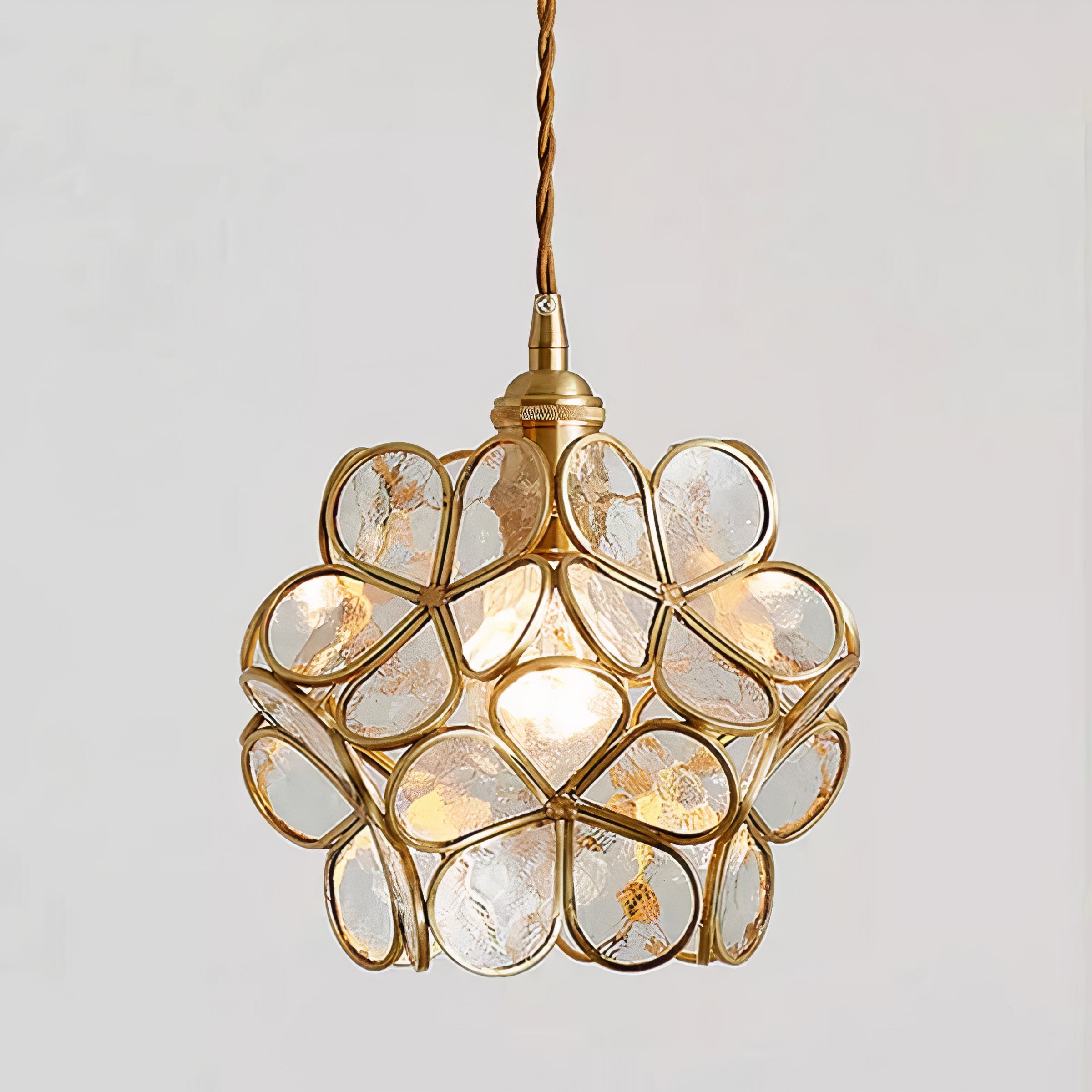 Floral Glass Pendant Light | Brass Frame, E27 Vintage Style