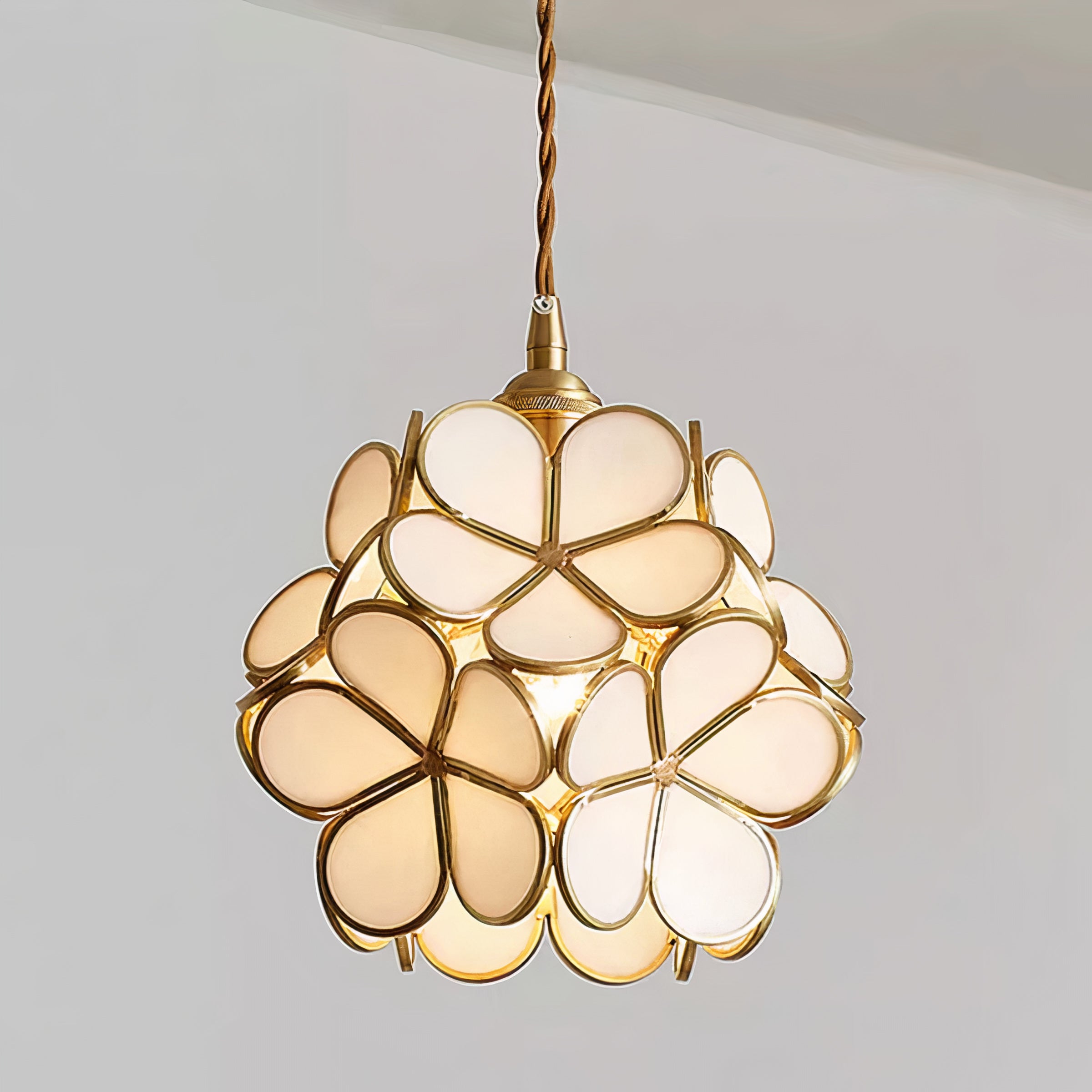 Floral Glass Pendant Light | Brass Frame, E27 Vintage Style
