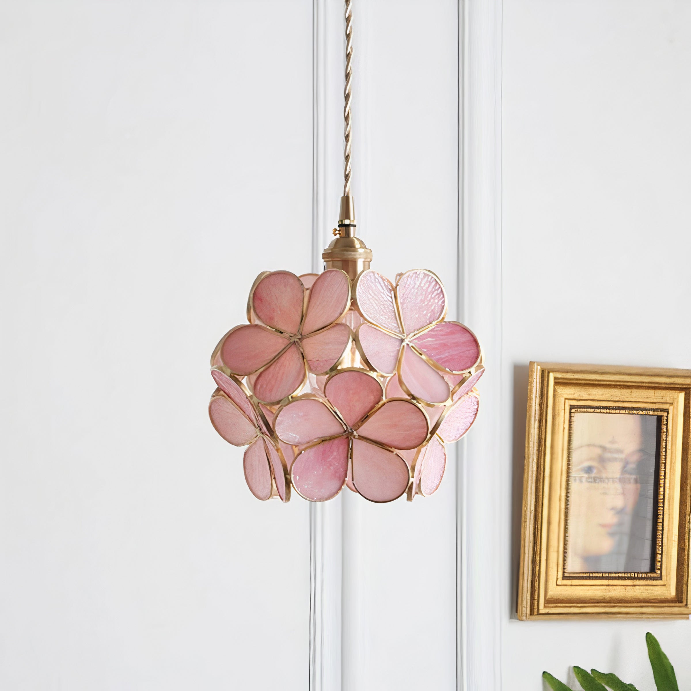 Floral Glass Pendant Light | Brass Frame, E27 Vintage Style