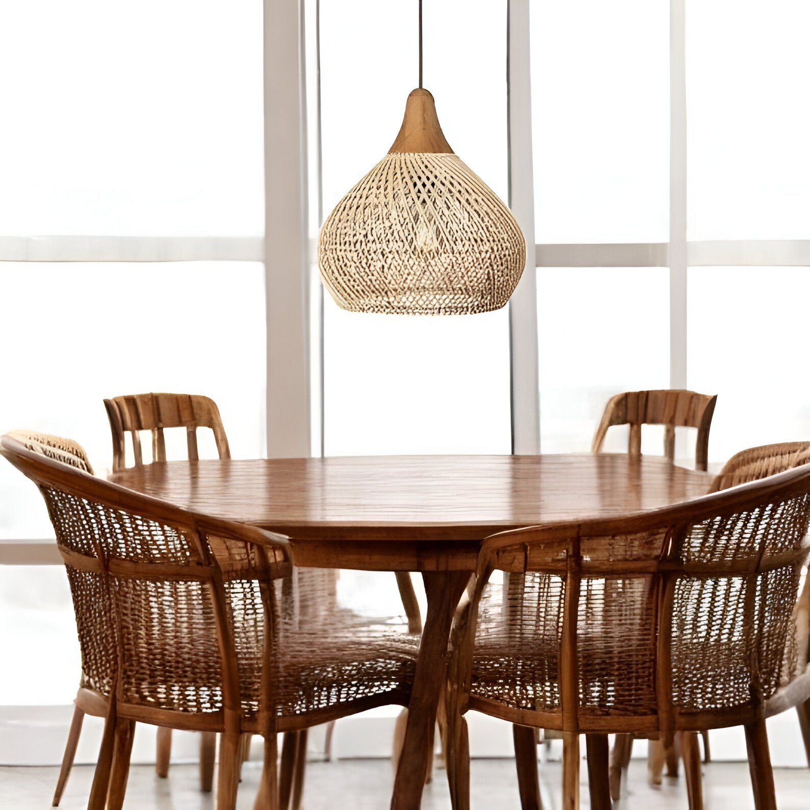 Rattan Pendant Light | Boho Handwoven, Natural or Black