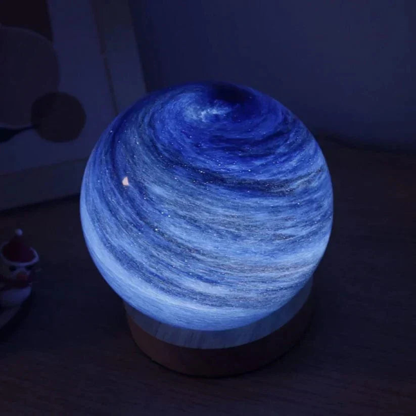 Moon Glass Table Lamp | Dimmable LED, Wood Base, USB