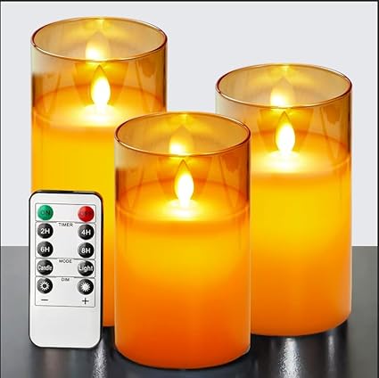 Real Wax LED Candle Set | Set of 3, Flame Effect with Remote