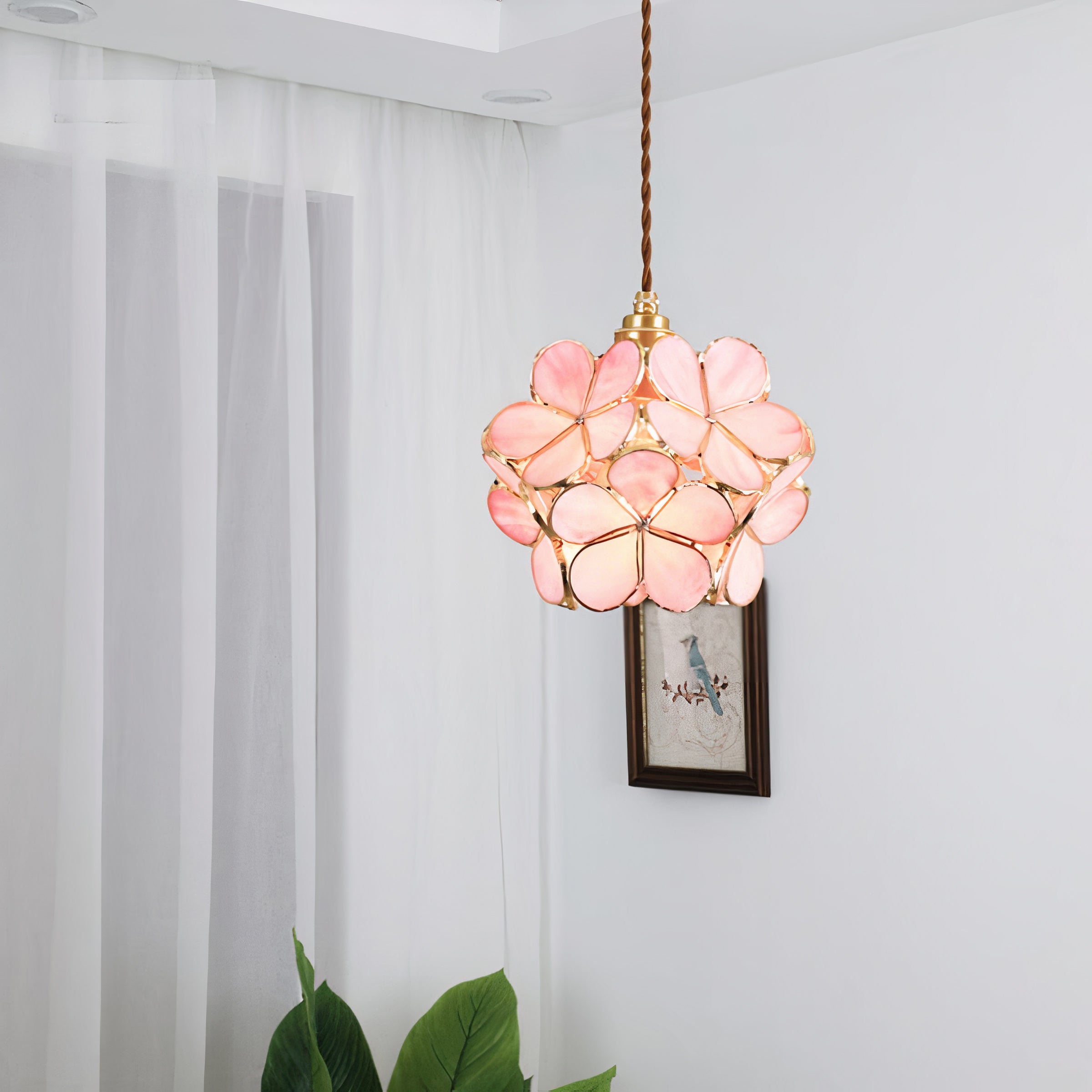 Floral Glass Pendant Light | Brass Frame, E27 Vintage Style
