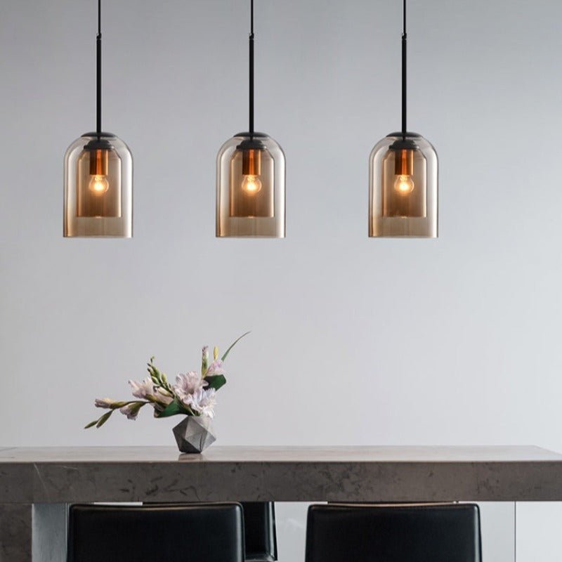 Double Glass Pendant Light | Smoked Glass, E27 Dimmable