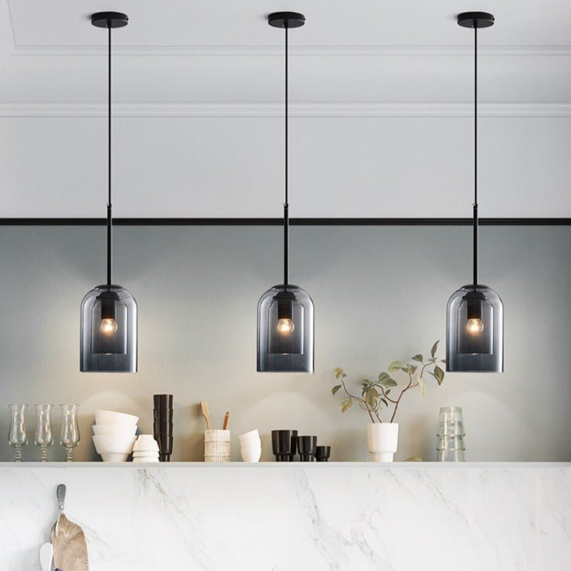 Double Glass Pendant Light | Smoked Glass, E27 Dimmable