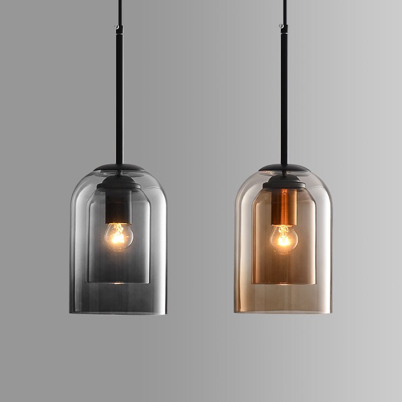 Double Glass Pendant Light | Smoked Glass, E27 Dimmable