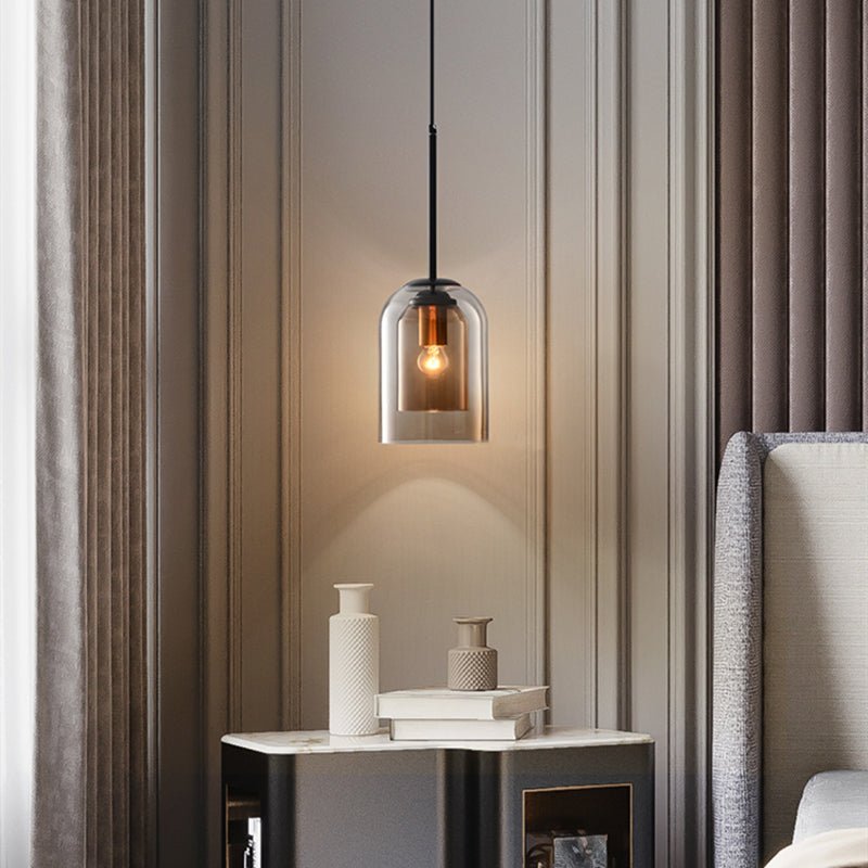 Double Glass Pendant Light | Smoked Glass, E27 Dimmable