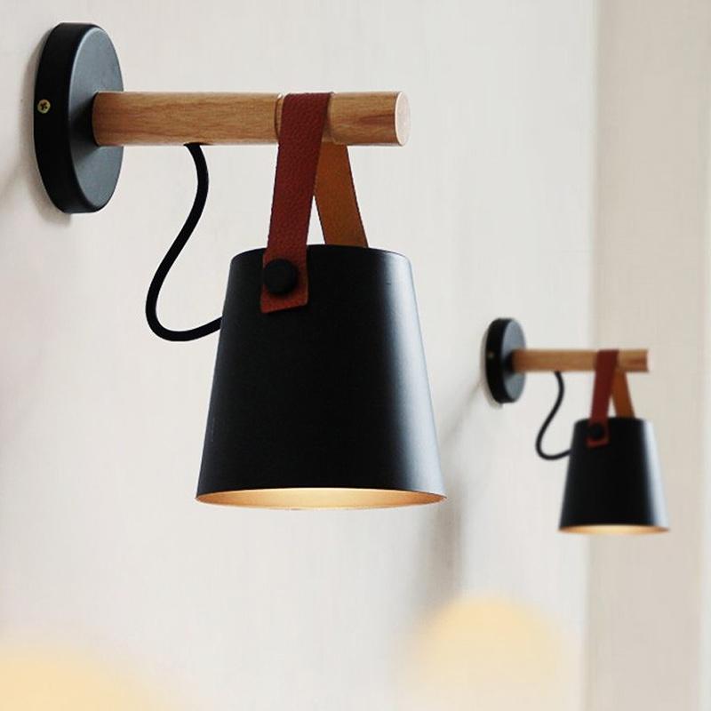 Timber and Leather Wall Lamp | Scandinavian Design, E27