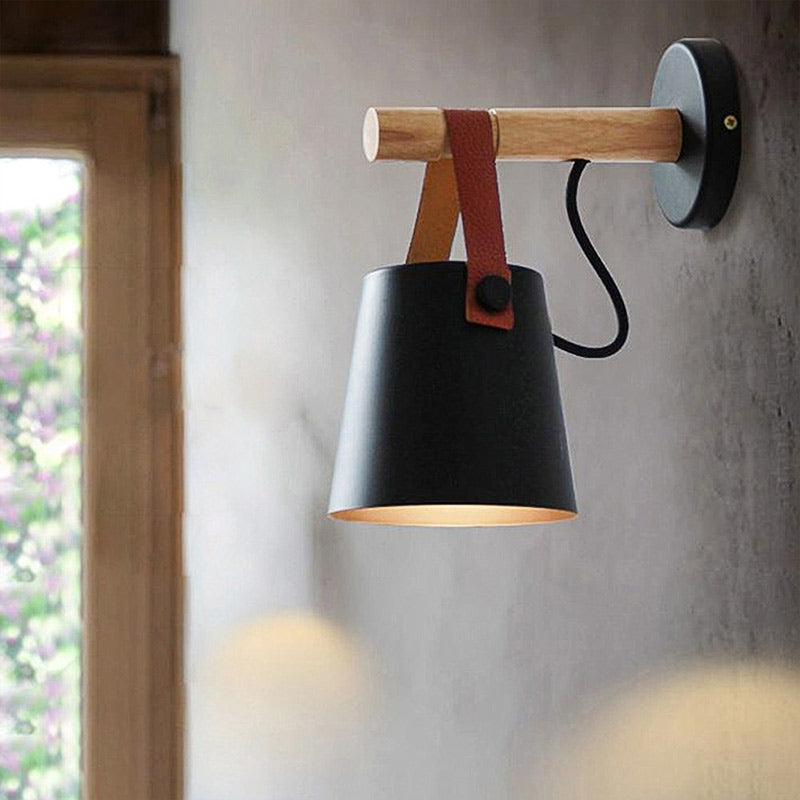 Timber and Leather Wall Lamp | Scandinavian Design, E27