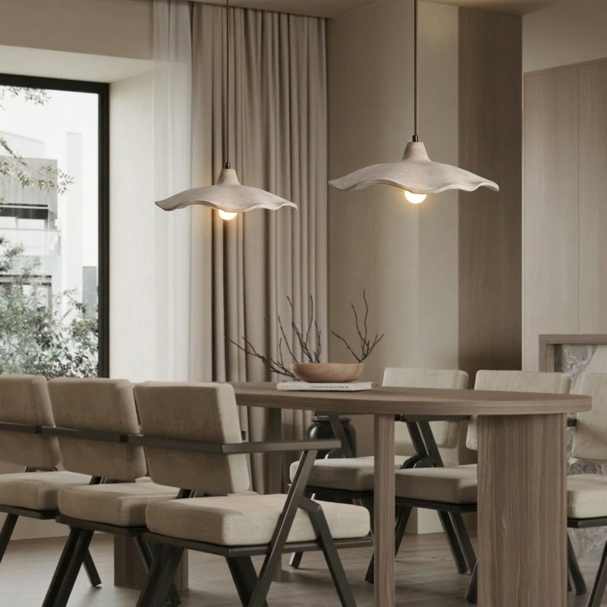 Travertine Wave Pendant Light | Sculptural Beige, Ø42 cm