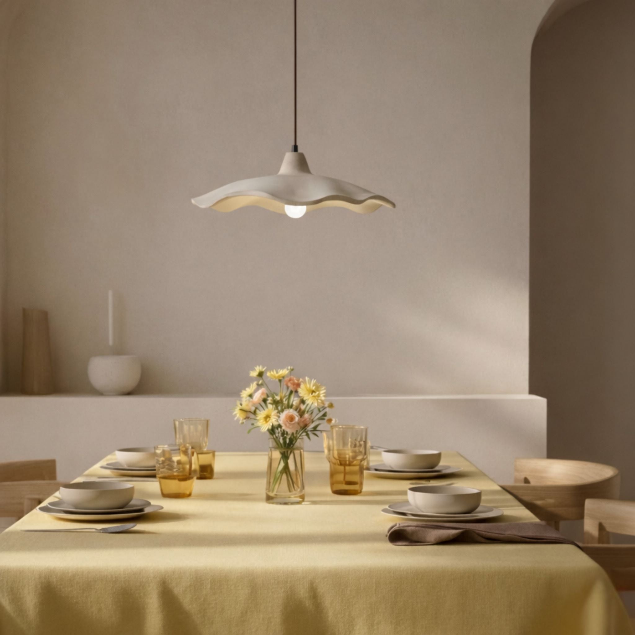 Travertine Wave Pendant Light | Sculptural Beige, Ø42 cm